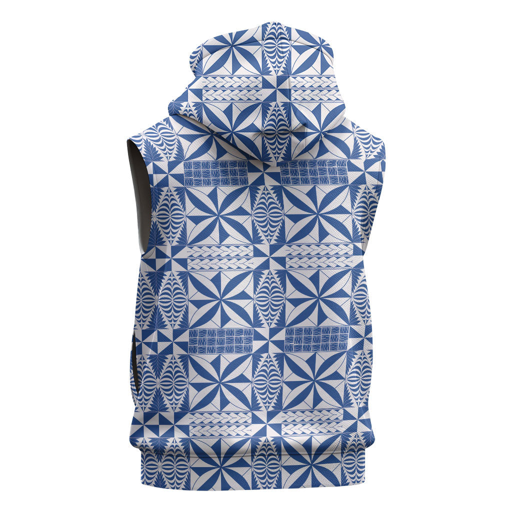 Blue Ngatu Pattern Malo e Lelei Tonga Sleeveless Hoodie LT14 - Polynesian Pride