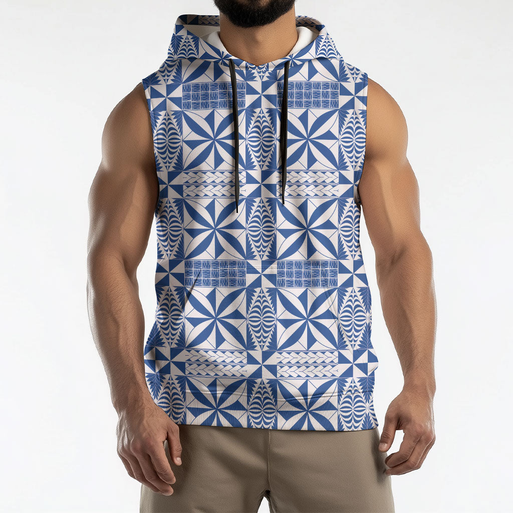 Blue Ngatu Pattern Malo e Lelei Tonga Sleeveless Hoodie LT14 - Polynesian Pride