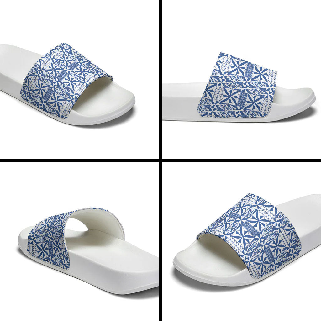 Blue Ngatu Pattern Malo e Lelei Tonga Slide Sandals LT14 - Polynesian Pride