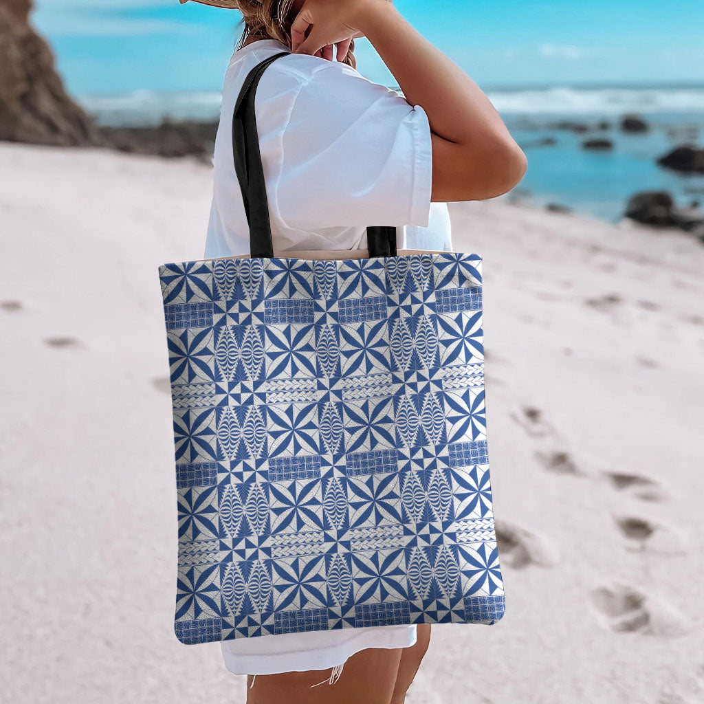Blue Ngatu Pattern Malo e Lelei Tonga Tote Bag LT14 - Polynesian Pride