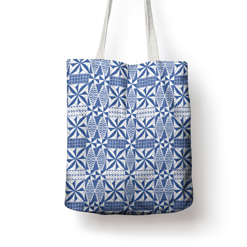 Blue Ngatu Pattern Malo e Lelei Tonga Tote Bag LT14 - Polynesian Pride
