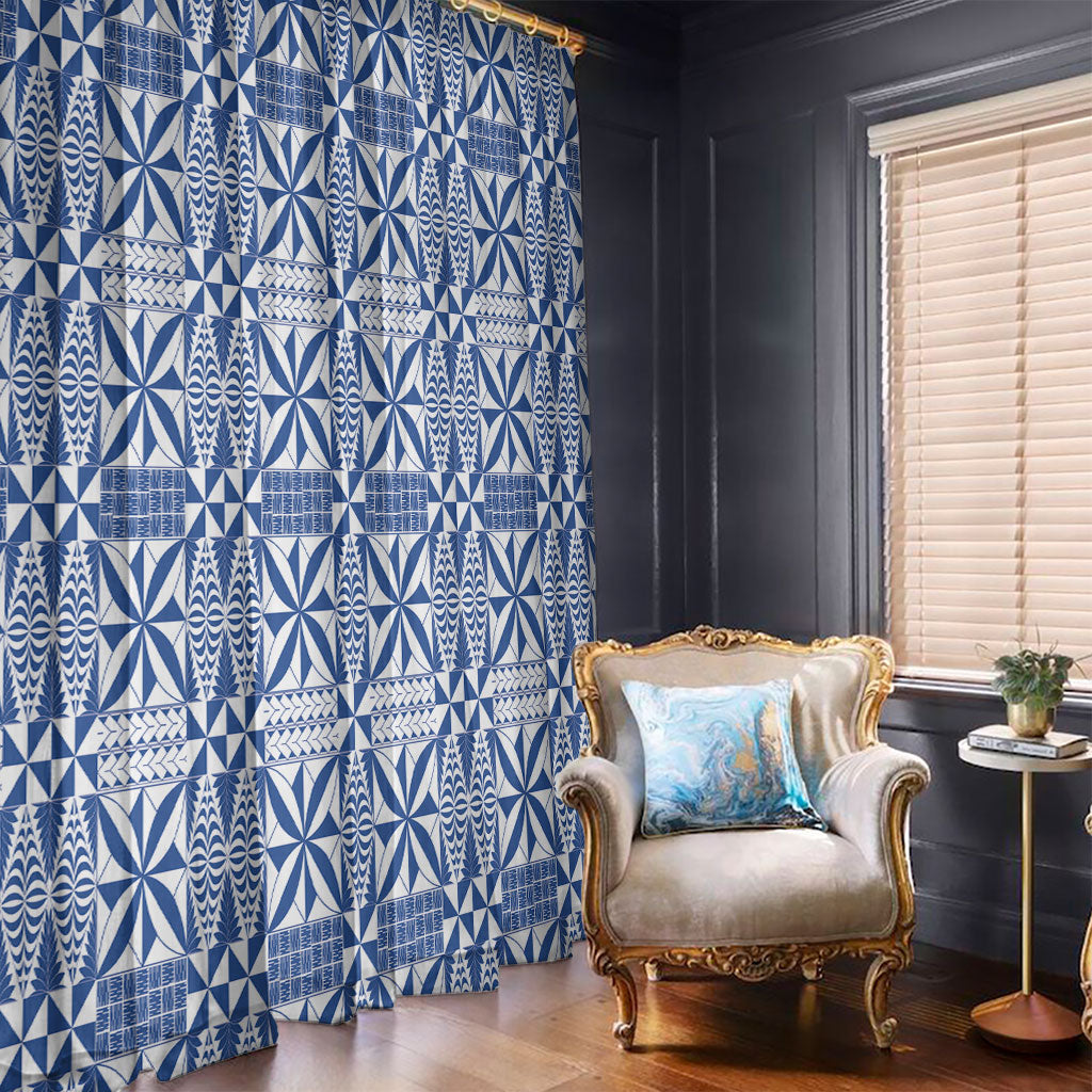 Blue Ngatu Pattern Malo e Lelei Tonga Window Curtain LT14 - Polynesian Pride