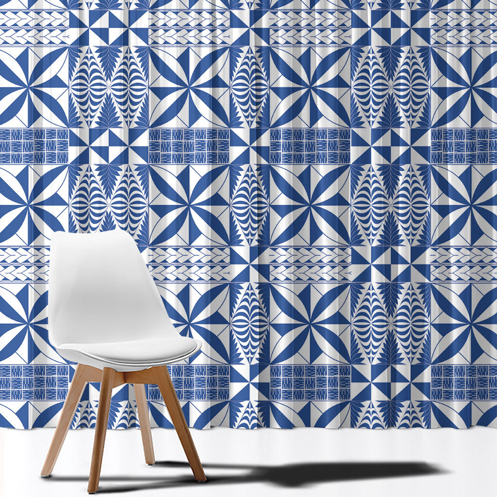 Blue Ngatu Pattern Malo e Lelei Tonga Window Curtain LT14 - Polynesian Pride