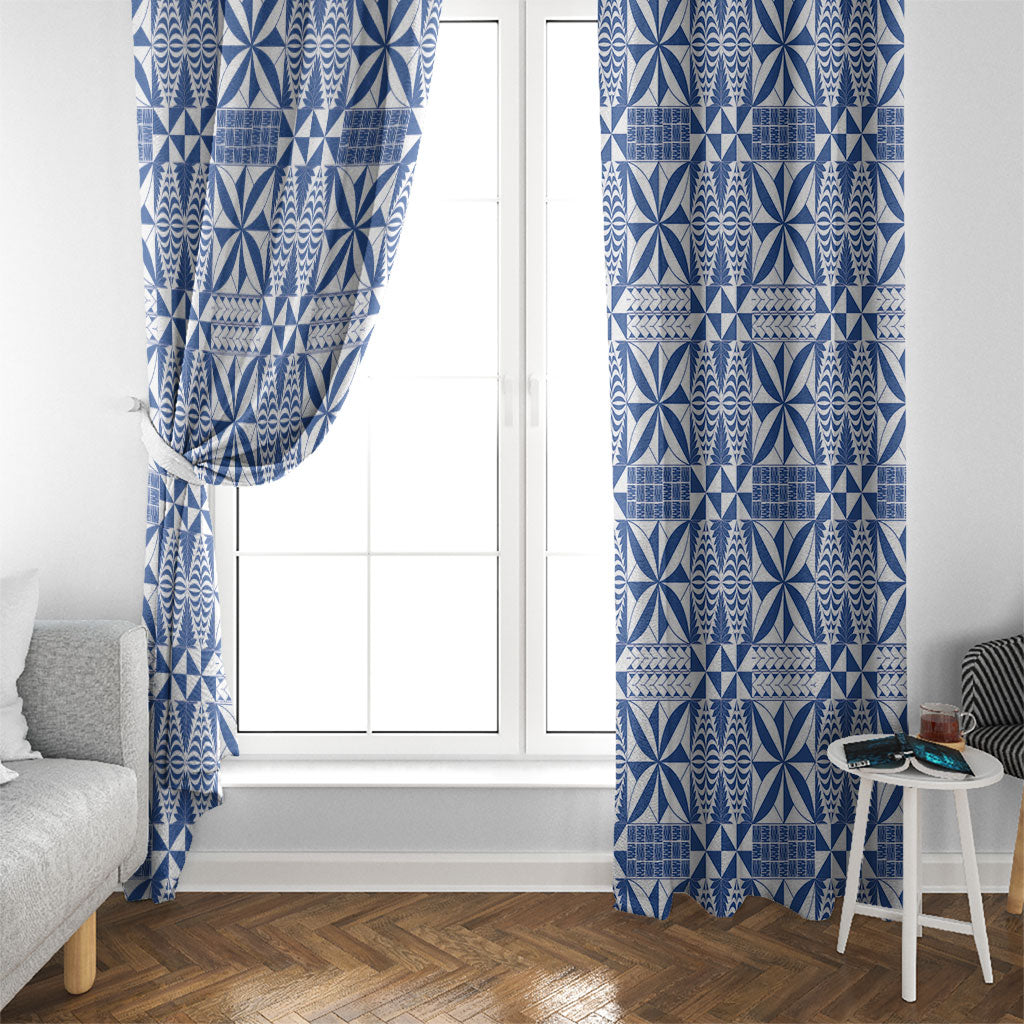 Blue Ngatu Pattern Malo e Lelei Tonga Window Curtain LT14 - Polynesian Pride
