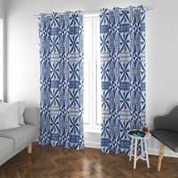 Blue Ngatu Pattern Malo e Lelei Tonga Window Curtain LT14 With Grommets Blue - Polynesian Pride