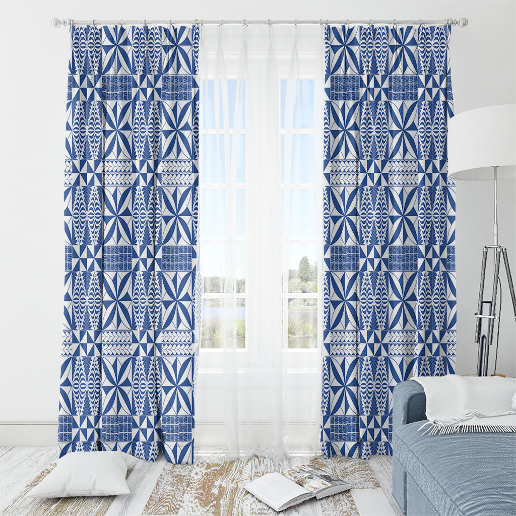 Blue Ngatu Pattern Malo e Lelei Tonga Window Curtain LT14 - Polynesian Pride