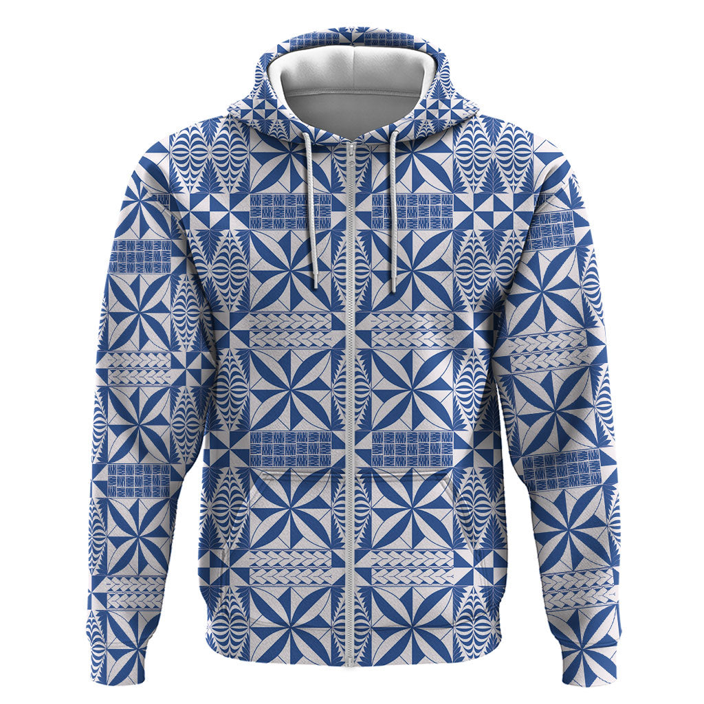 Blue Ngatu Pattern Malo e Lelei Tonga Zip Hoodie LT14 Zip Hoodie Blue - Polynesian Pride