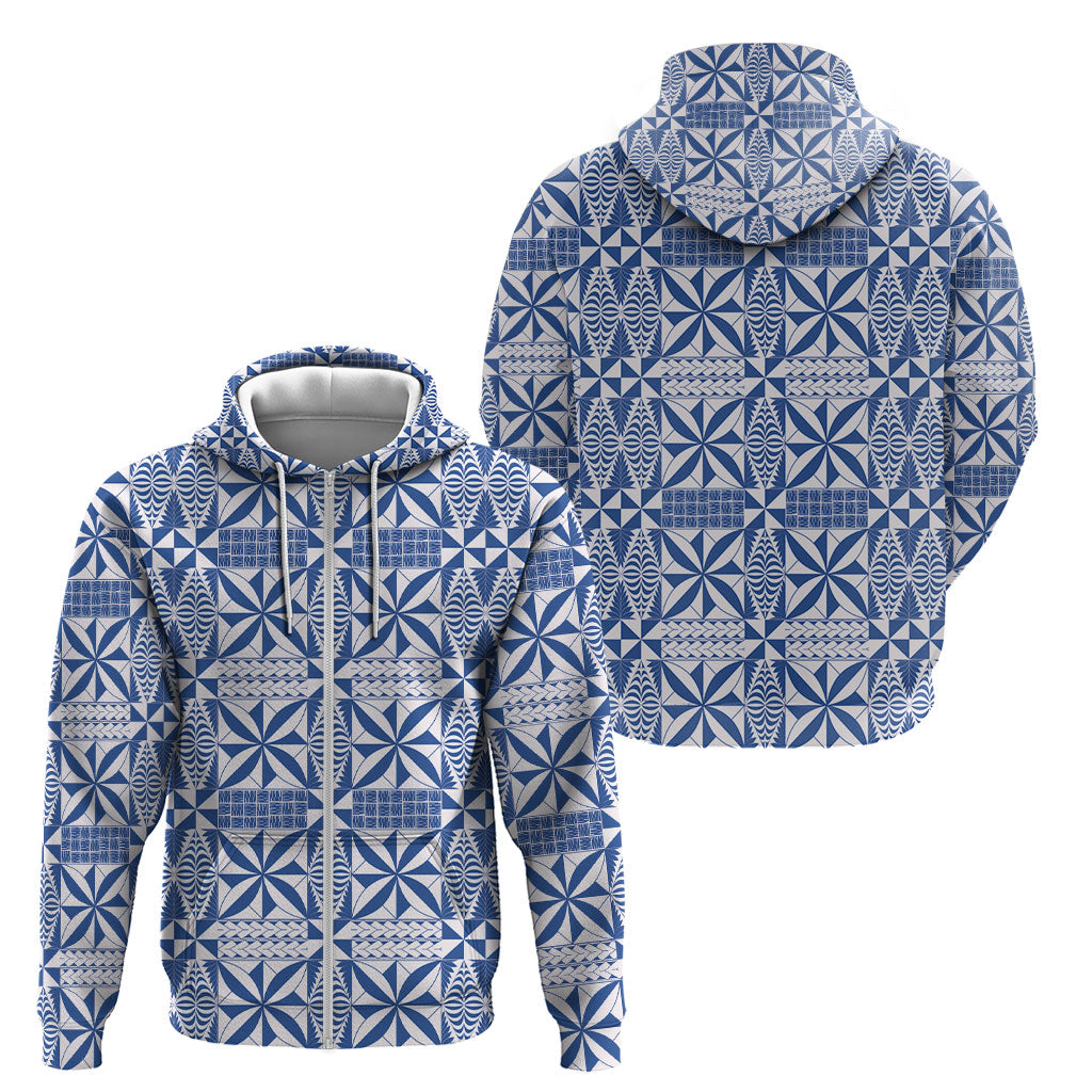 Blue Ngatu Pattern Malo e Lelei Tonga Zip Hoodie LT14 - Polynesian Pride