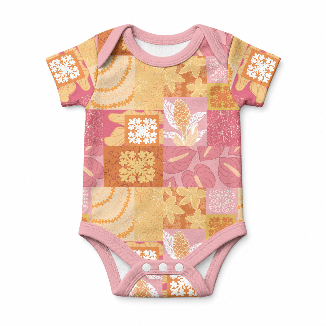 Aloha Hawaii Quilt Floral Patchwork Style Baby Onesie