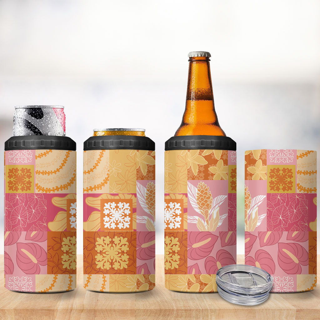 Aloha Hawaii Quilt Floral Patchwork Style 4 in 1 Can Cooler Tumbler
