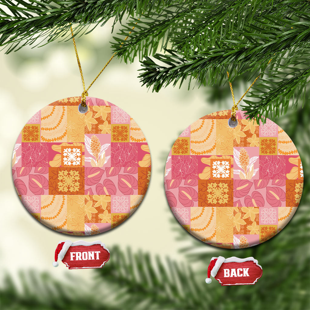 Aloha Hawaii Quilt Floral Patchwork Style Ceramic Ornament LT14 Circle Multicolor - Polynesian Pride