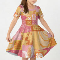 Aloha Hawaii Quilt Floral Patchwork Style Kid Short Sleeve Dress LT14 KID Multicolor - Polynesian Pride