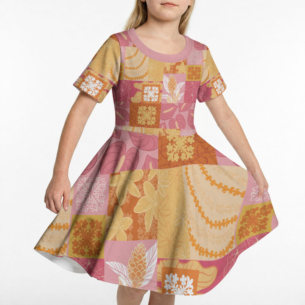 Aloha Hawaii Quilt Floral Patchwork Style Kid Short Sleeve Dress LT14 - Polynesian Pride