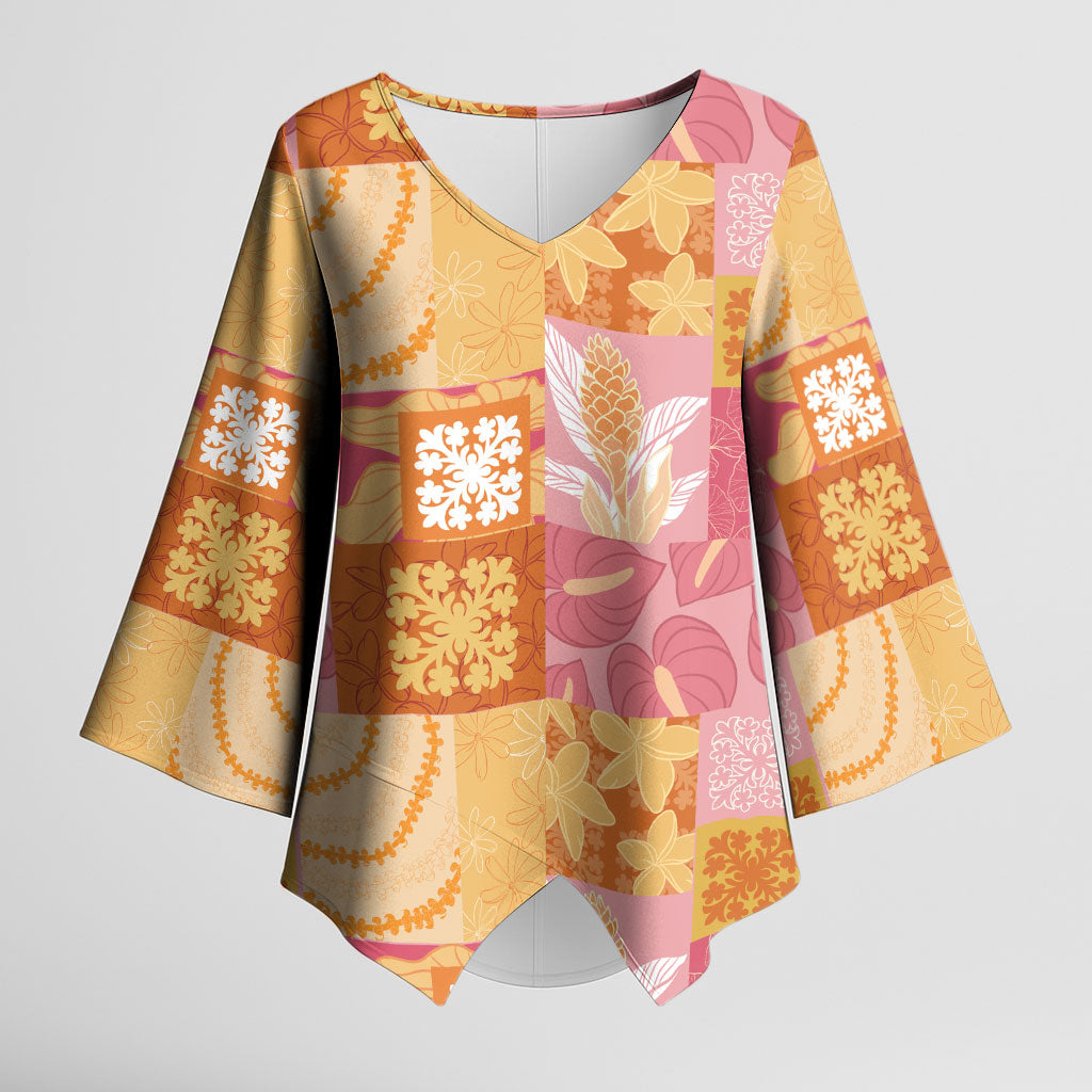 Aloha Hawaii Quilt Floral Patchwork Style Kimono Sleeve Blouse LT14 Female Multicolor - Polynesian Pride