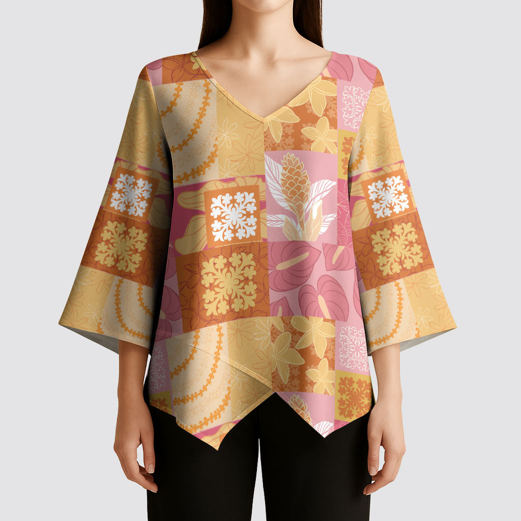 Aloha Hawaii Quilt Floral Patchwork Style Kimono Sleeve Blouse LT14 - Polynesian Pride