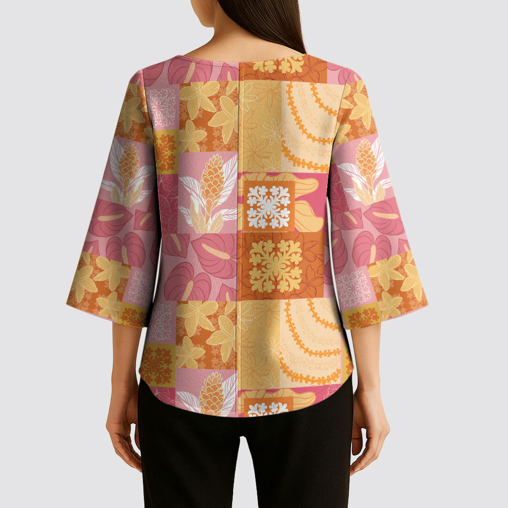 Aloha Hawaii Quilt Floral Patchwork Style Kimono Sleeve Blouse LT14 - Polynesian Pride