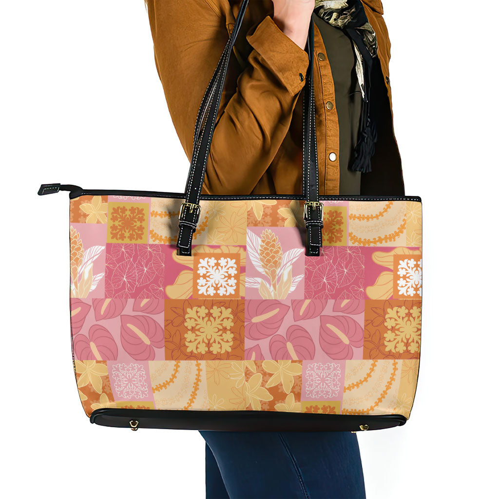 Aloha Hawaii Quilt Floral Patchwork Style Leather Tote Bag