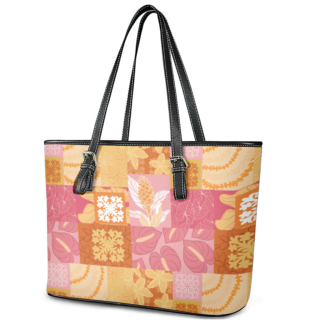Aloha Hawaii Quilt Floral Patchwork Style Leather Tote Bag