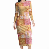 Aloha Hawaii Quilt Floral Patchwork Style Long Sleeve Bodycon Dress LT14 Long Dress Multicolor - Polynesian Pride