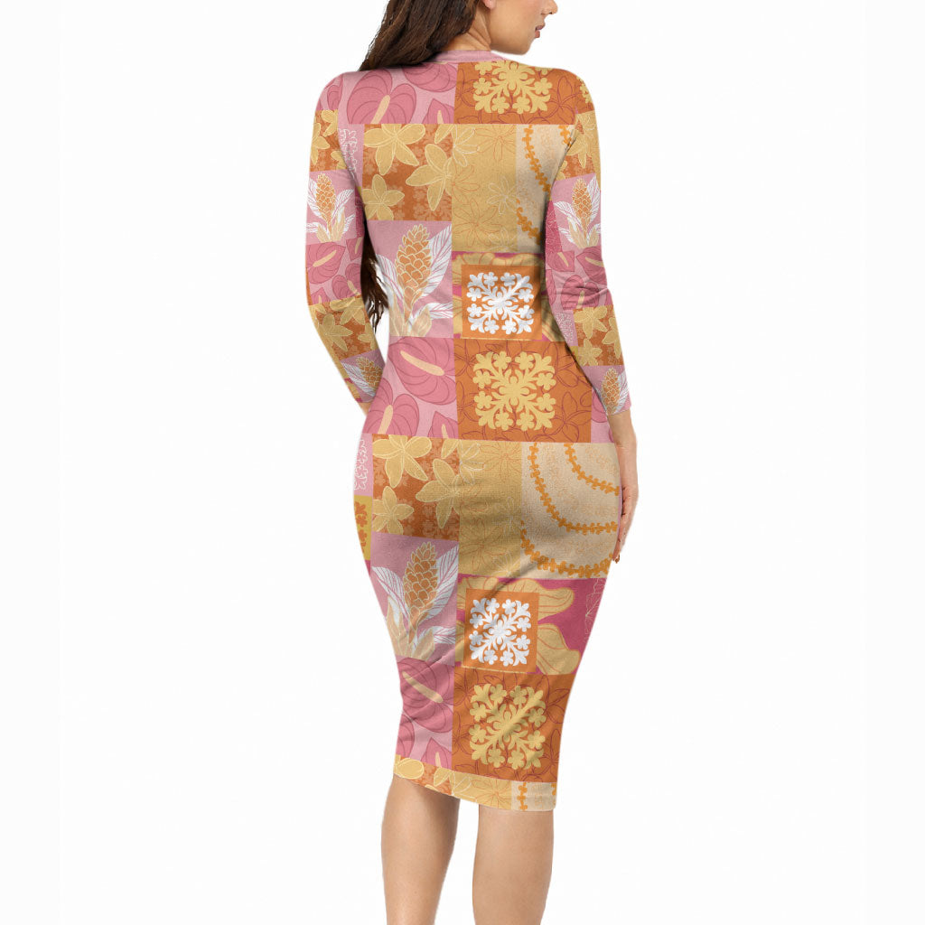 Aloha Hawaii Quilt Floral Patchwork Style Long Sleeve Bodycon Dress LT14 - Polynesian Pride