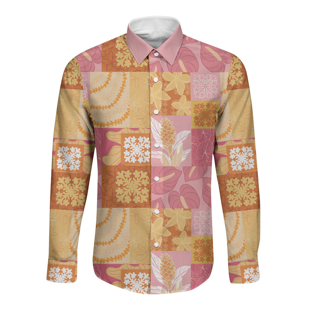 Aloha Hawaii Quilt Floral Patchwork Style Long Sleeve Button Shirt LT14 Unisex Multicolor - Polynesian Pride