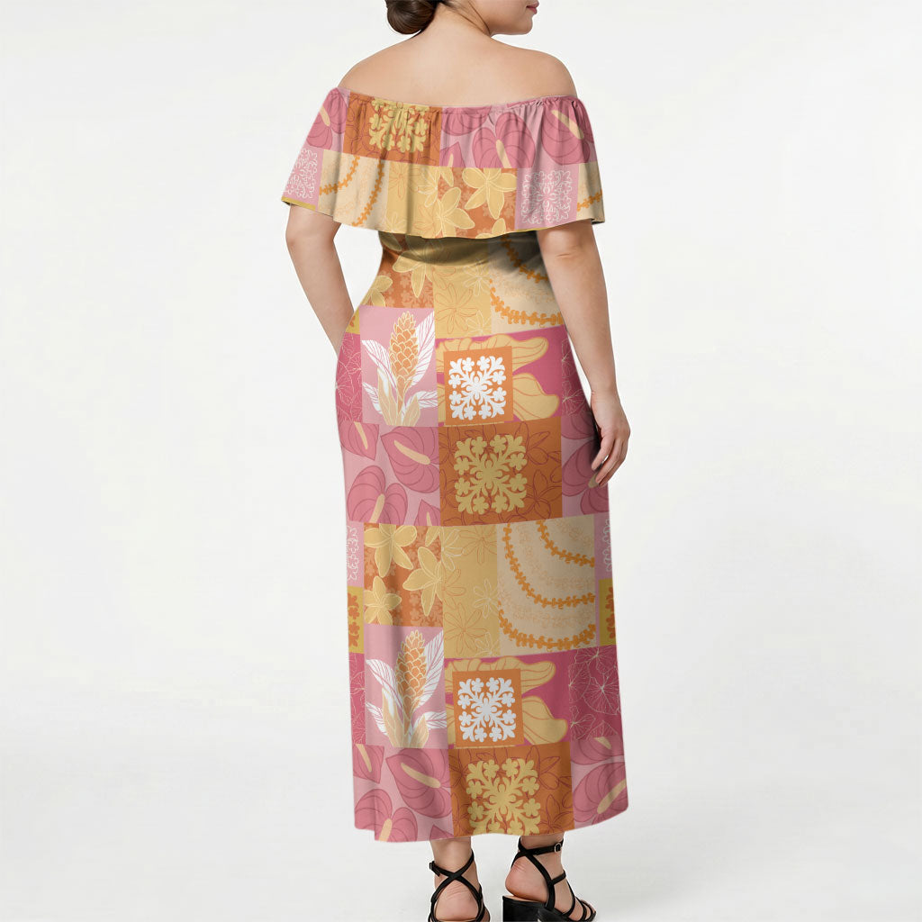 Aloha Hawaii Quilt Floral Patchwork Style Off Shoulder Maxi Dress LT14 - Polynesian Pride