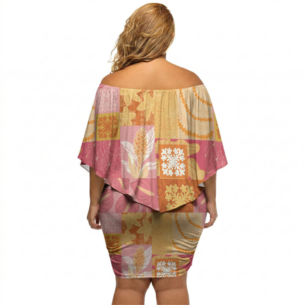 Aloha Hawaii Quilt Floral Patchwork Style Off Shoulder Short Dress LT14 - Polynesian Pride