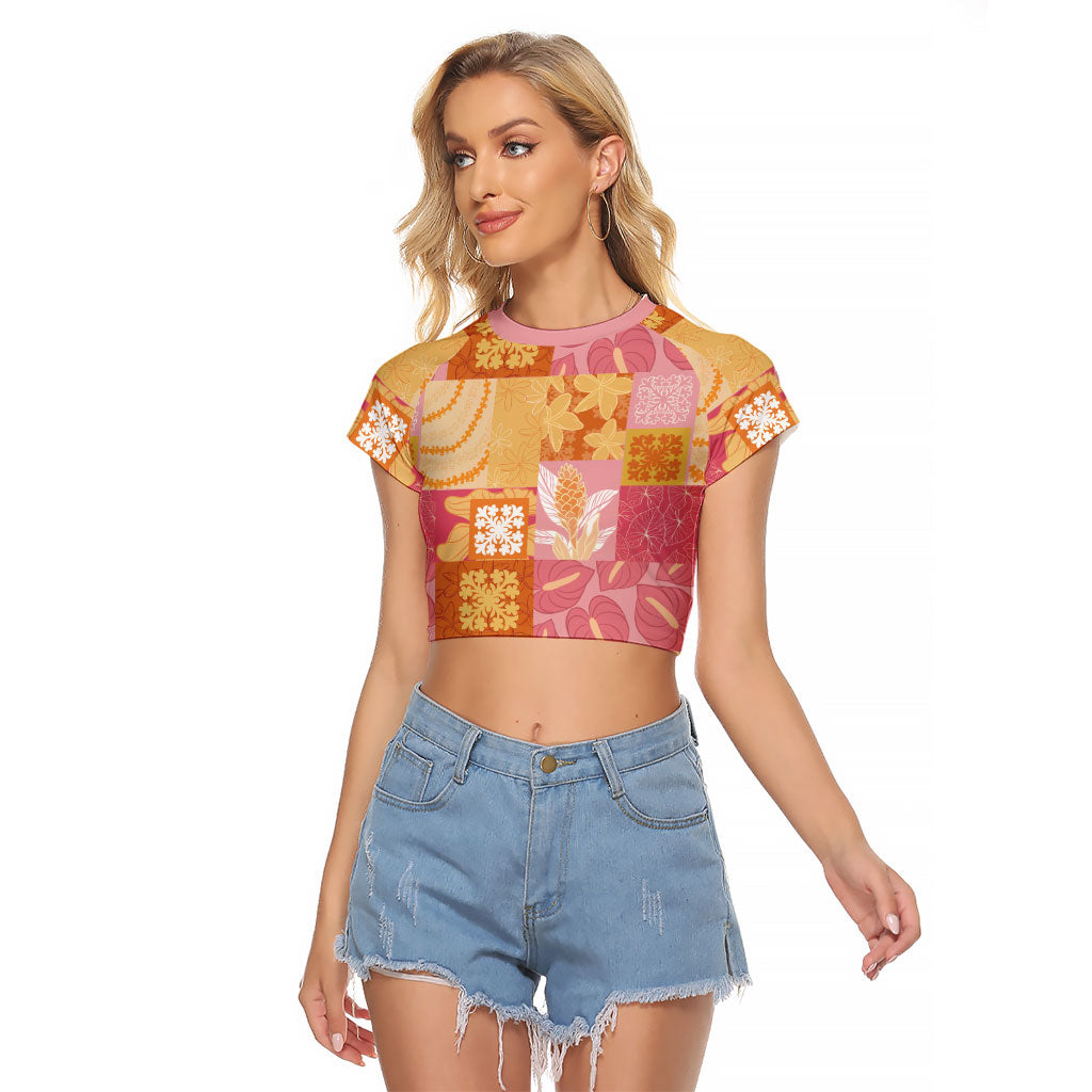 Aloha Hawaii Quilt Floral Patchwork Style Raglan Cropped T Shirt LT14 Female Multicolor - Polynesian Pride