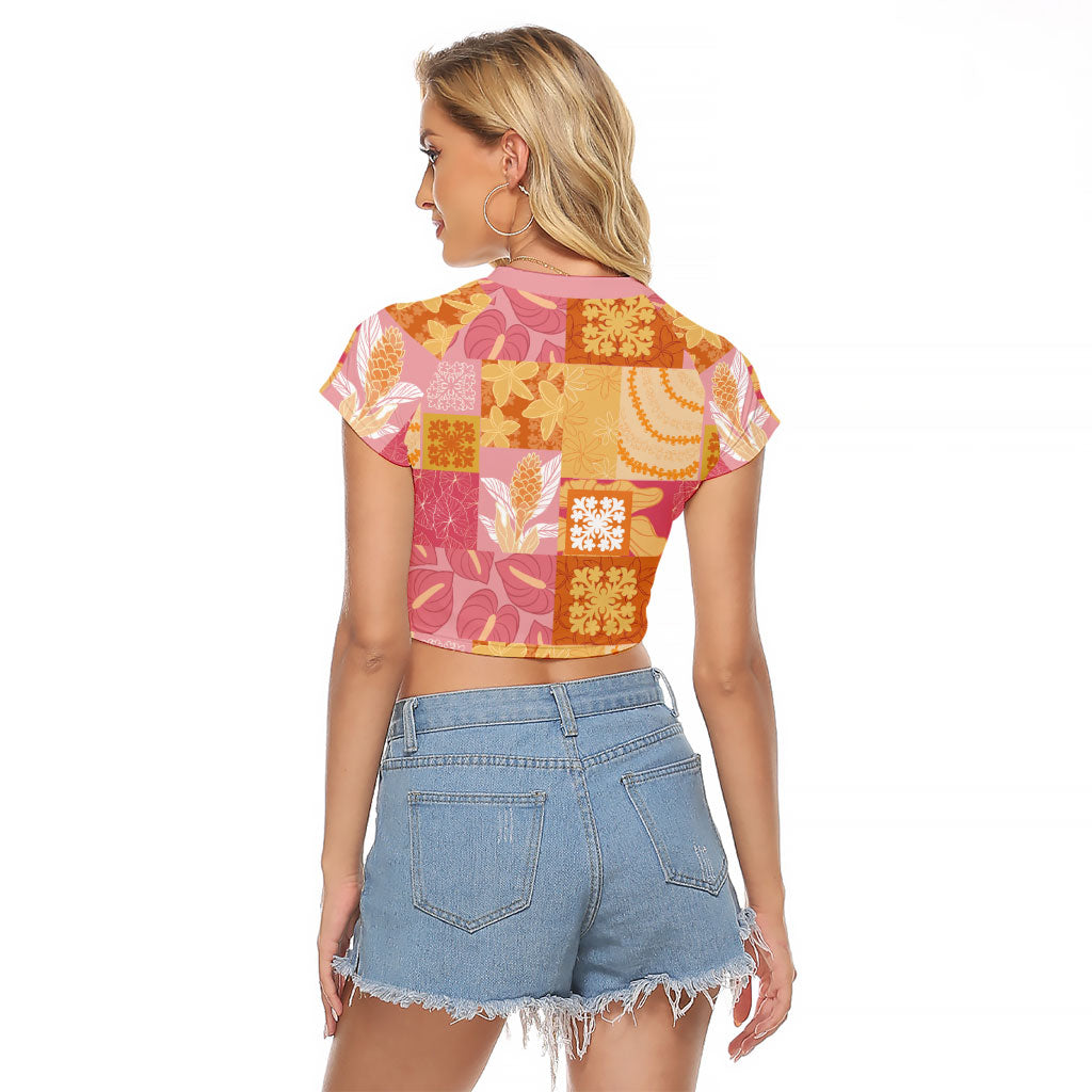 Aloha Hawaii Quilt Floral Patchwork Style Raglan Cropped T Shirt LT14 - Polynesian Pride