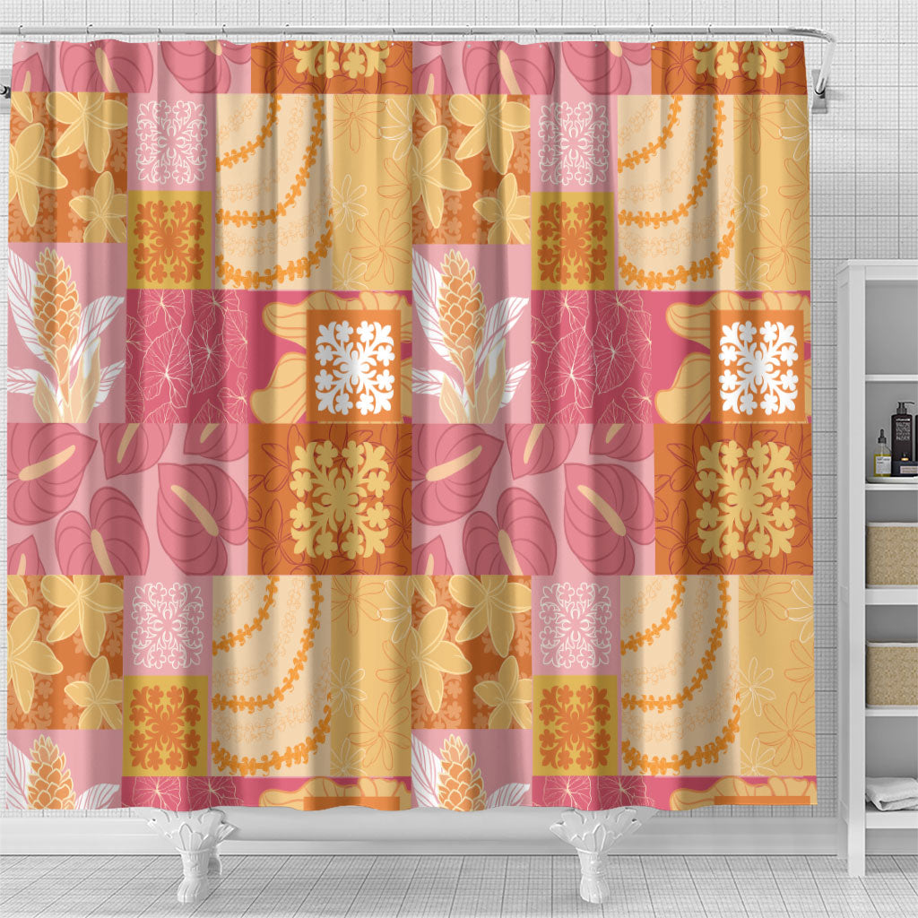 Aloha Hawaii Quilt Floral Patchwork Style Shower Curtain