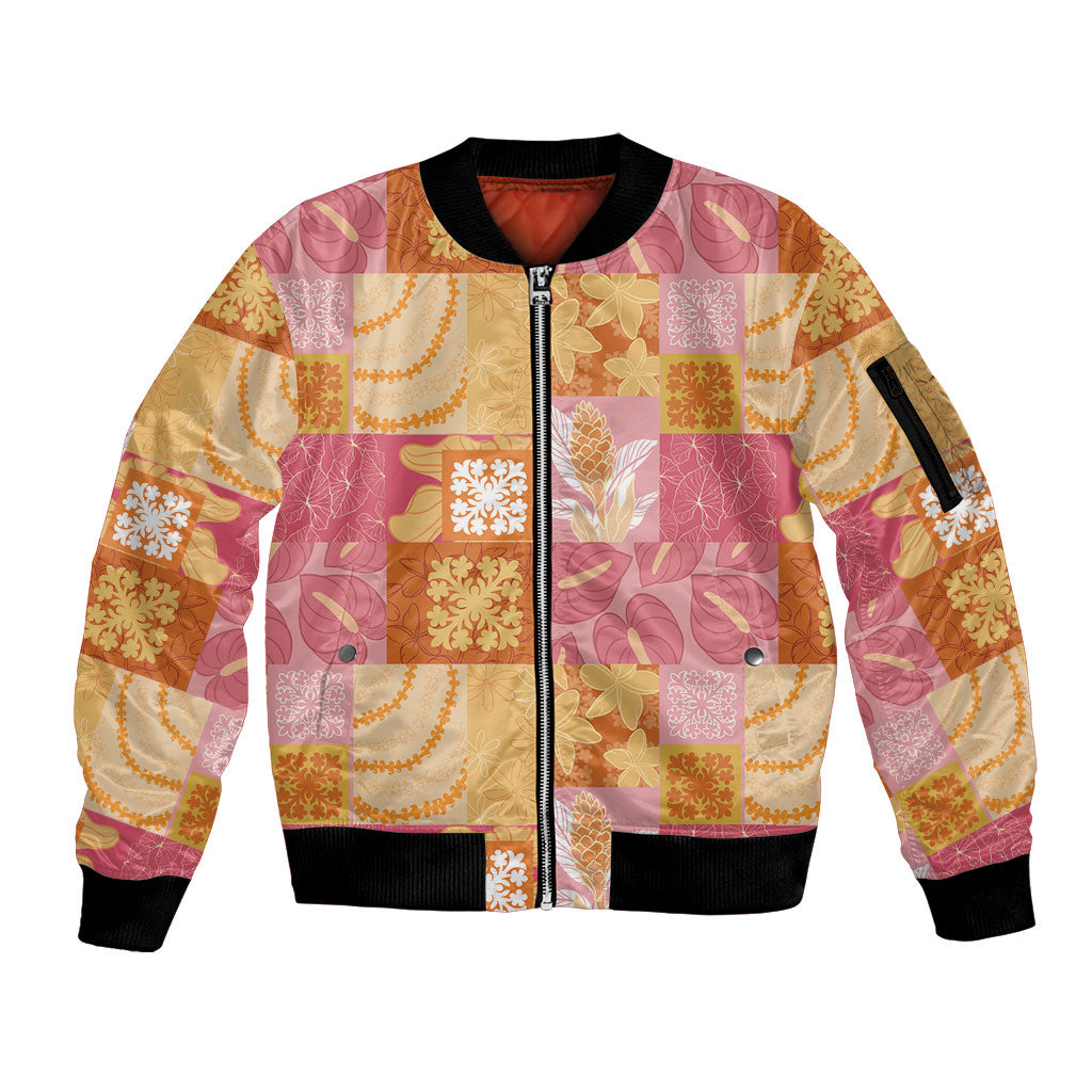 Aloha Hawaii Quilt Floral Patchwork Style Sleeve Zip Bomber Jacket LT14 Unisex Multicolor - Polynesian Pride