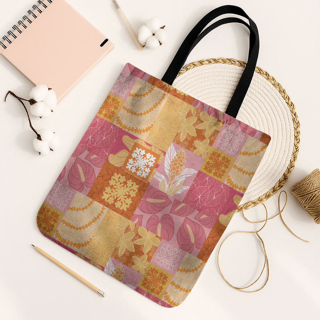 Aloha Hawaii Quilt Floral Patchwork Style Tote Bag LT14 Black Strap One Size Multicolor - Polynesian Pride
