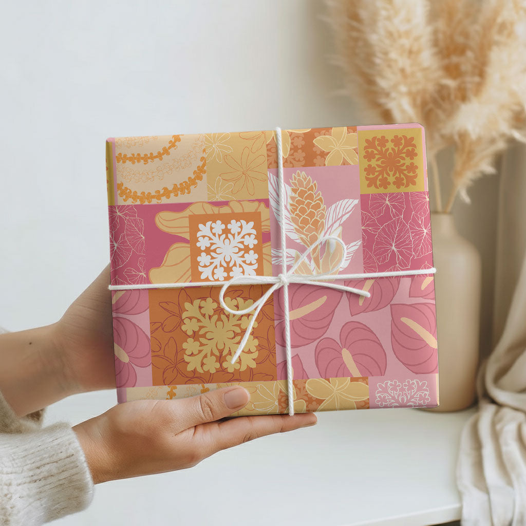 Aloha Hawaii Quilt Floral Patchwork Style Wrapping Paper