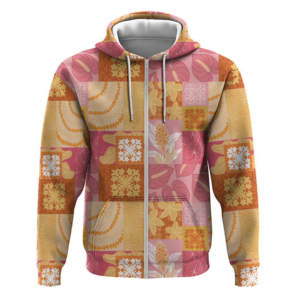 Aloha Hawaii Quilt Floral Patchwork Style Zip Hoodie LT14 Zip Hoodie Multicolor - Polynesian Pride