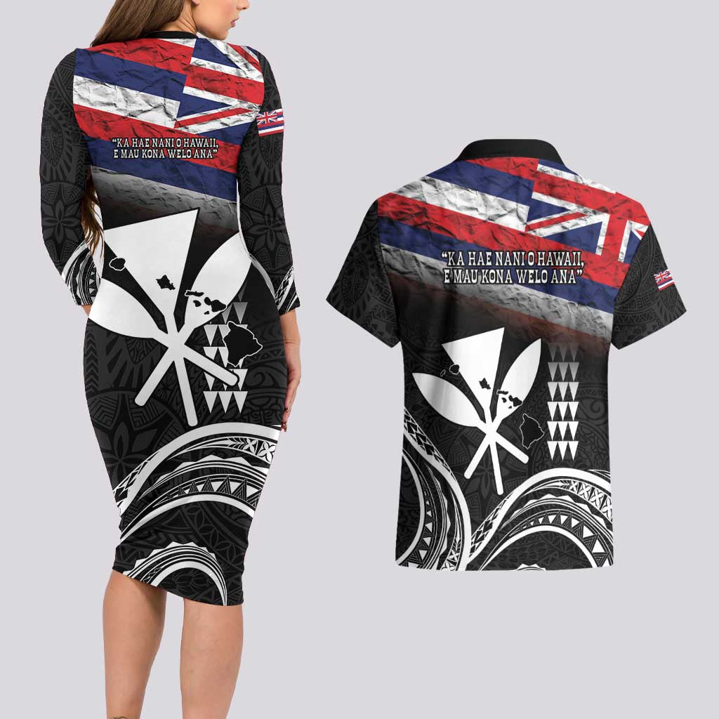 Hawaii Independence Day Couples Matching Long Sleeve Bodycon Dress and Hawaiian Shirt La Kuokoa - Happy 28th November LT14 - Polynesian Pride