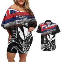 Hawaii Independence Day Couples Matching Off Shoulder Short Dress and Hawaiian Shirt La Kuokoa - Happy 28th November LT14 Black - Polynesian Pride