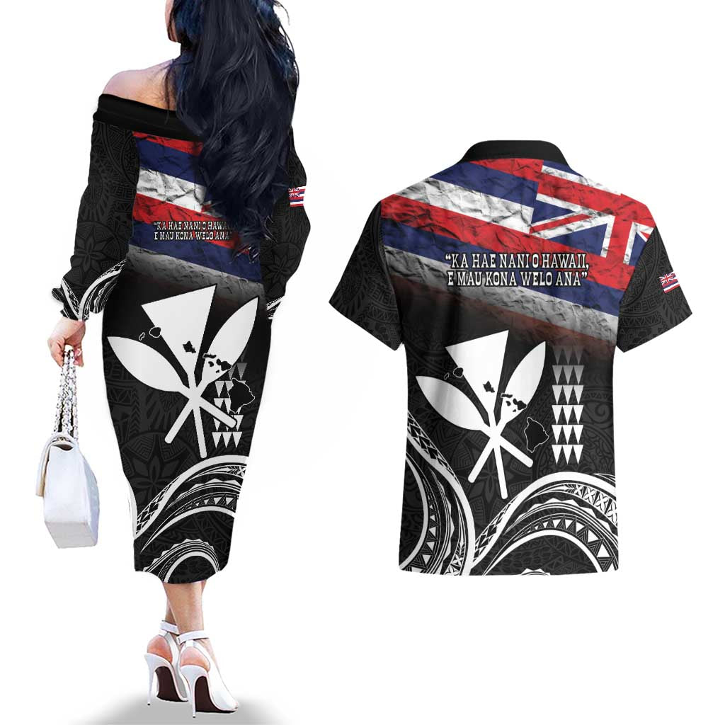 Hawaii Independence Day Couples Matching Off The Shoulder Long Sleeve Dress and Hawaiian Shirt La Kuokoa - Happy 28th November LT14 - Polynesian Pride