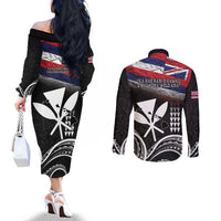 Hawaii Independence Day Couples Matching Off The Shoulder Long Sleeve Dress and Long Sleeve Button Shirt La Kuokoa - Happy 28th November