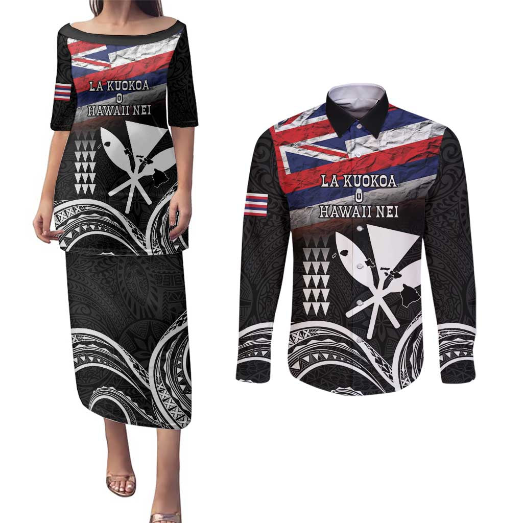 Hawaii Independence Day Couples Matching Puletasi and Long Sleeve Button Shirt La Kuokoa - Happy 28th November