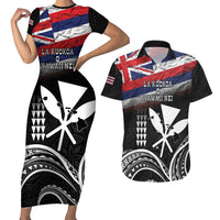 Hawaii Independence Day Couples Matching Short Sleeve Bodycon Dress and Hawaiian Shirt La Kuokoa - Happy 28th November LT14 Black - Polynesian Pride