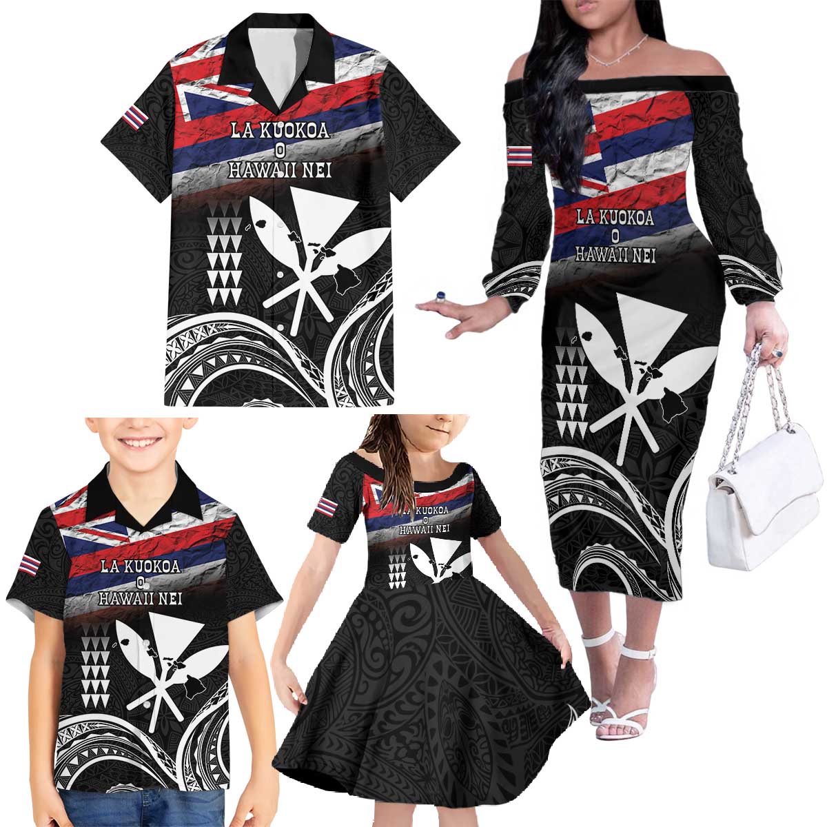 Hawaii Independence Day Family Matching Off The Shoulder Long Sleeve Dress and Hawaiian Shirt La Kuokoa - Happy 28th November LT14 - Polynesian Pride