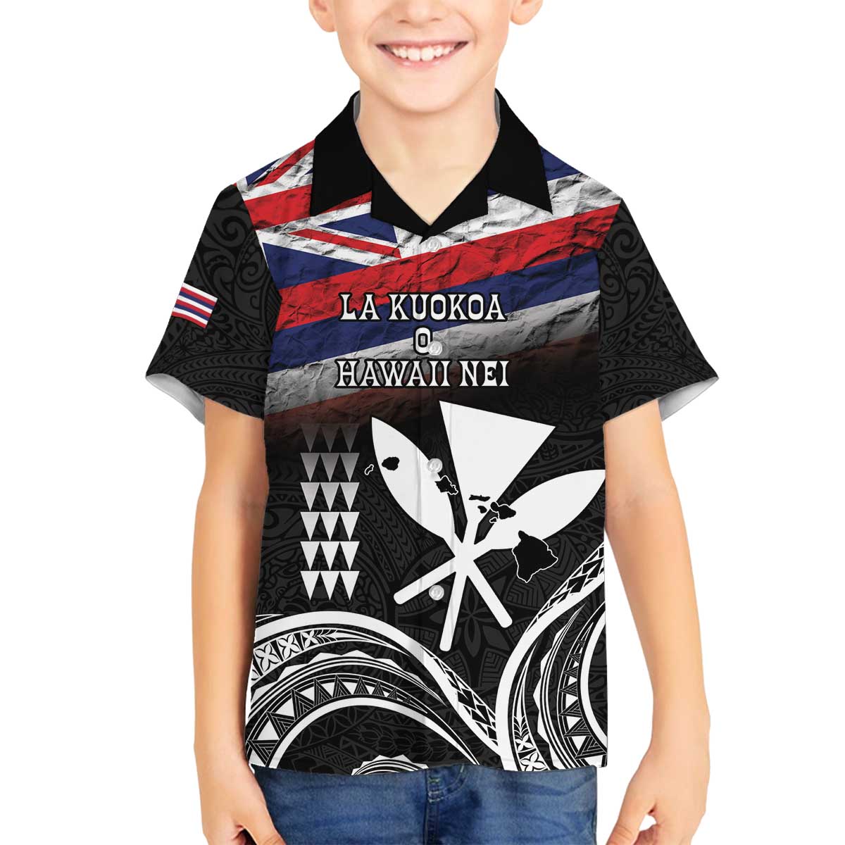 Hawaii Independence Day Family Matching Off The Shoulder Long Sleeve Dress and Hawaiian Shirt La Kuokoa - Happy 28th November LT14 Son's Shirt Black - Polynesian Pride