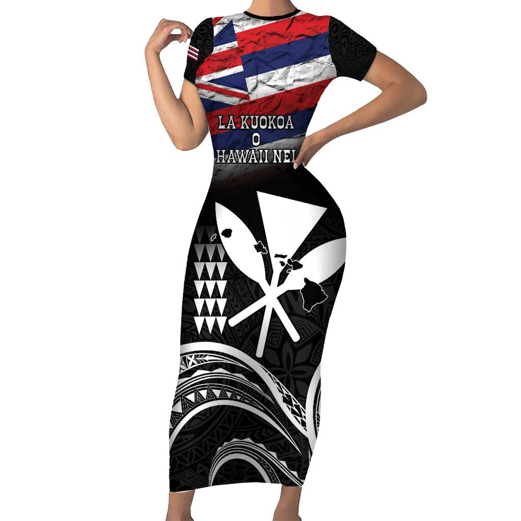 Hawaii Independence Day Family Matching Short Sleeve Bodycon Dress and Hawaiian Shirt La Kuokoa - Happy 28th November LT14 Mom's Dress Black - Polynesian Pride