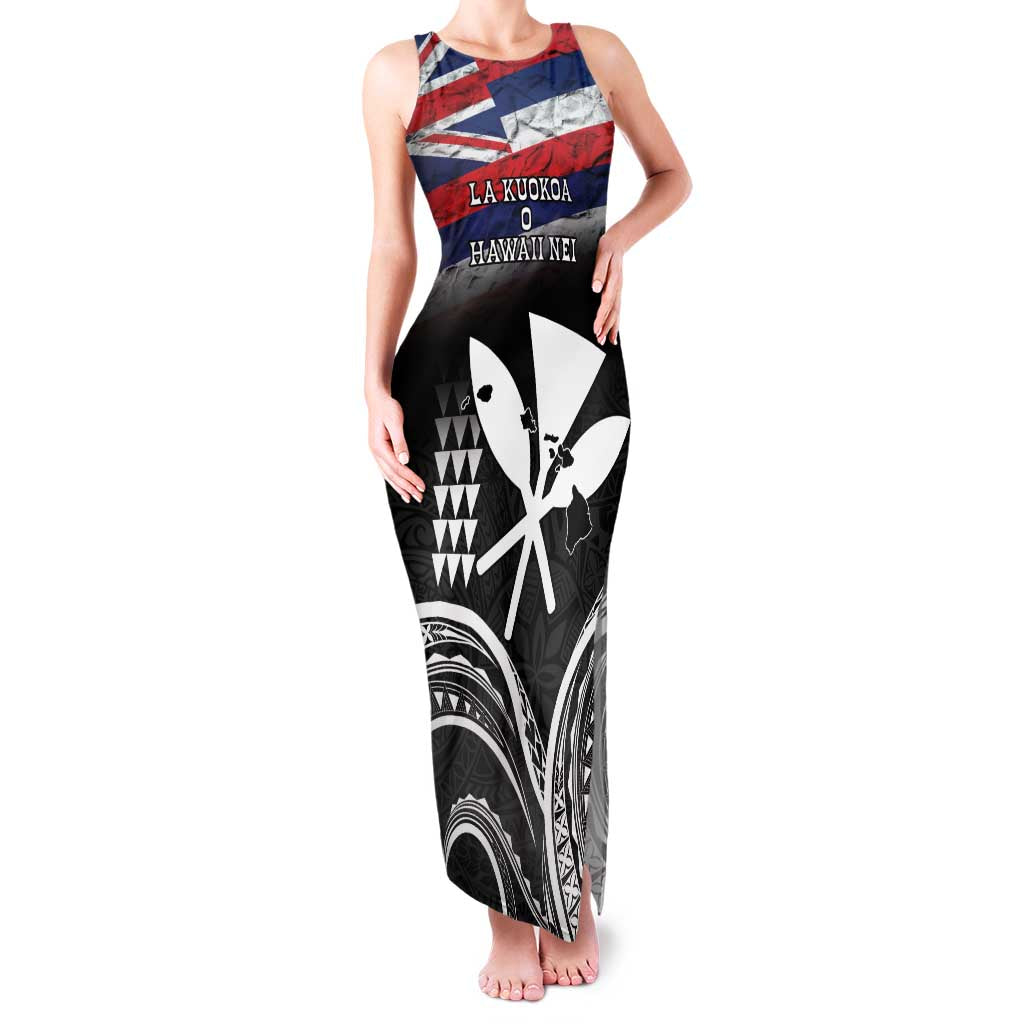 Hawaii Independence Day Family Matching Tank Maxi Dress and Hawaiian Shirt La Kuokoa - Happy 28th November LT14 Mom's Dress Black - Polynesian Pride