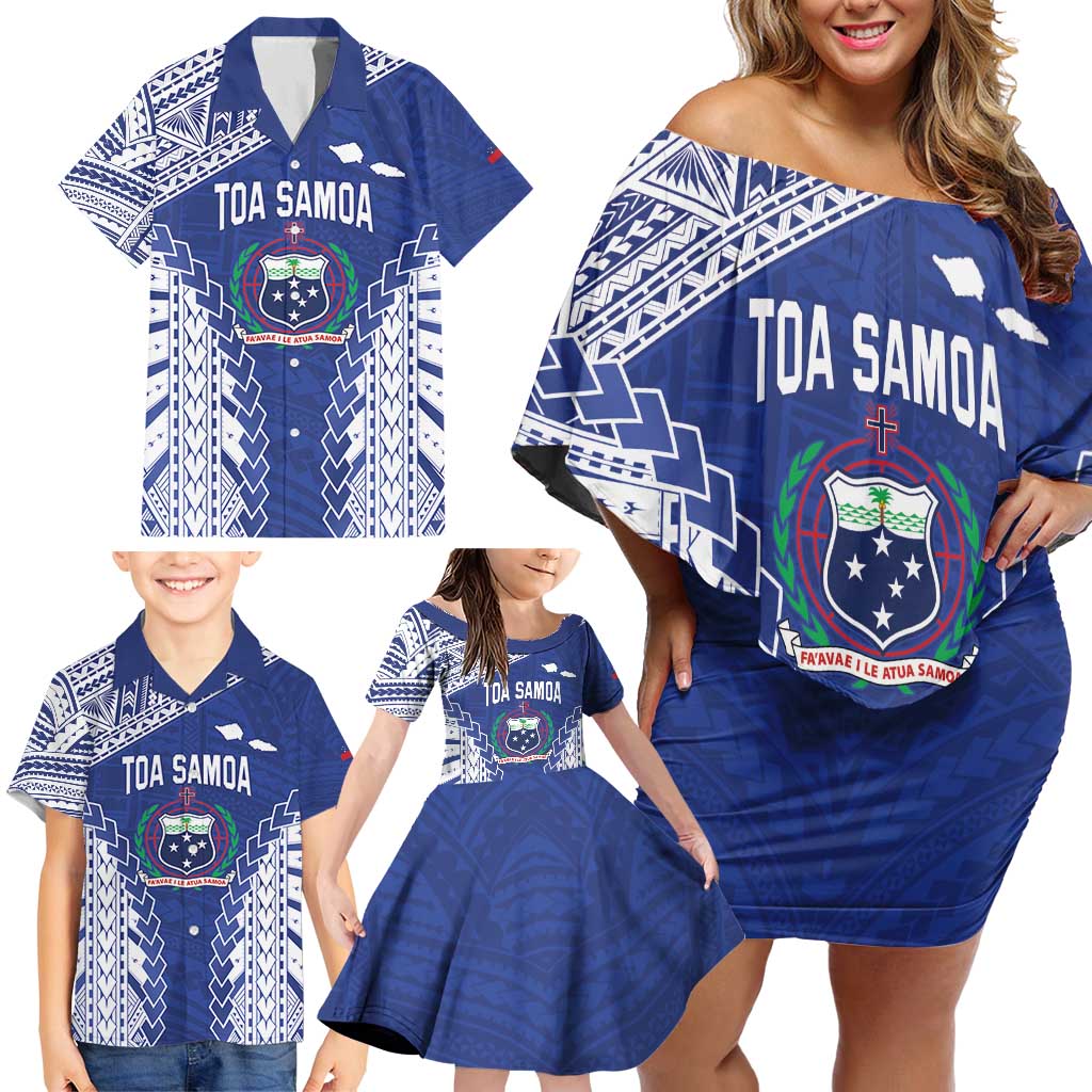 Toa Samoa Rugby Custom Family Matching Off Shoulder Short Dress and Hawaiian Shirt Go Champions Pacific Samoan Pattern - Polynesian Pride