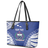 Toa Samoa Rugby Custom Leather Tote Bag Go Champions Pacific Samoan Pattern - Polynesian Pride