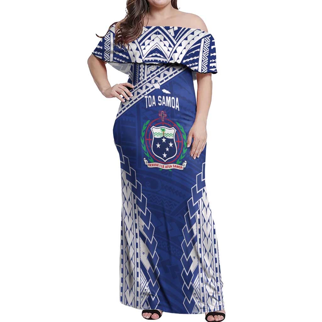 Toa Samoa Rugby Custom Off Shoulder Maxi Dress Go Champions Pacific Samoan Pattern - Polynesian Pride