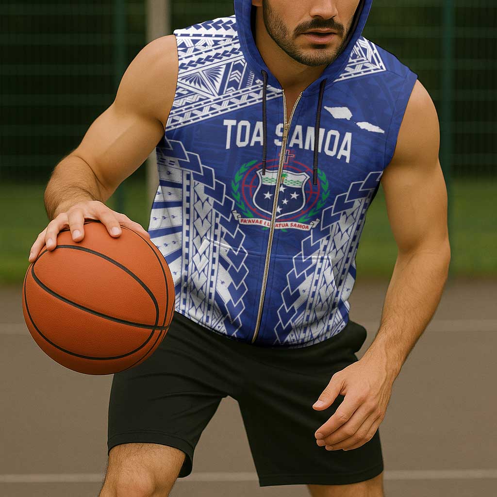 Toa Samoa Rugby Custom Sleeveless Zip Hoodie Go Champions Pacific Samoan Pattern - Polynesian Pride