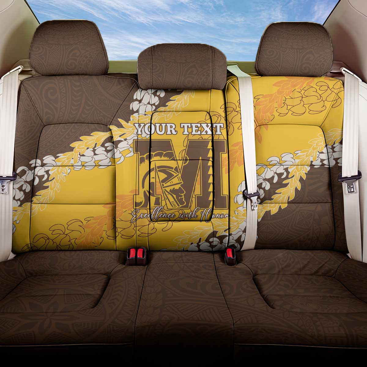 Personalized Mililani Hawaii High School Back Car Seat Cover Puakenikeni Lei Hawaiian Pattern - Polynesian Pride