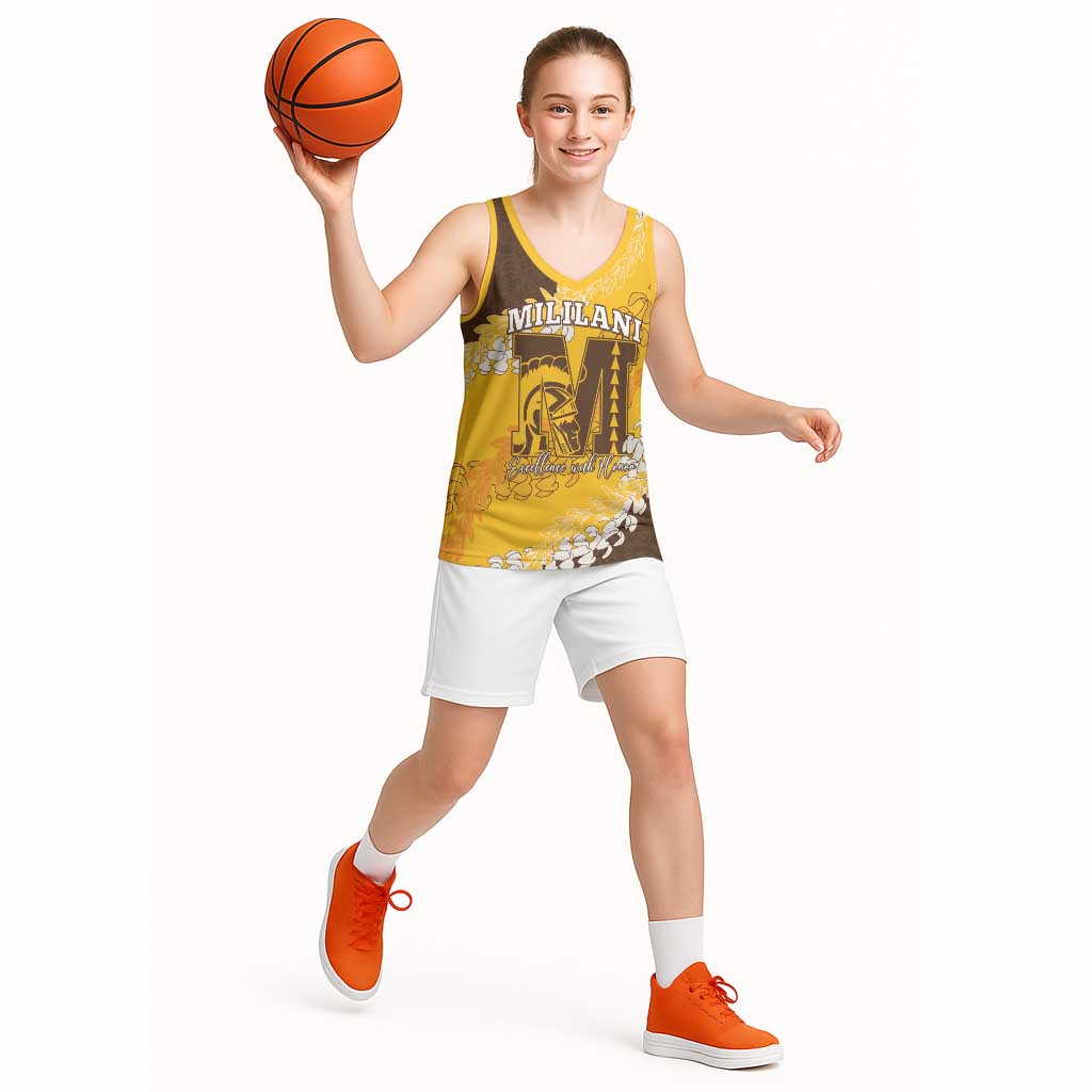 Personalized Mililani Hawaii High School Basketball Jersey Puakenikeni Lei Hawaiian Pattern - Polynesian Pride